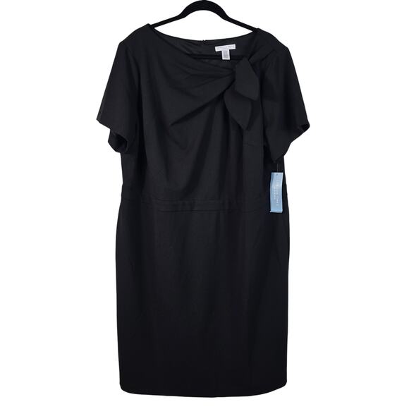 London Times Woman Dress 22W Black Sheath Tie Neck Short Sleeve Elegant Cocktail - Picture 1 of 11